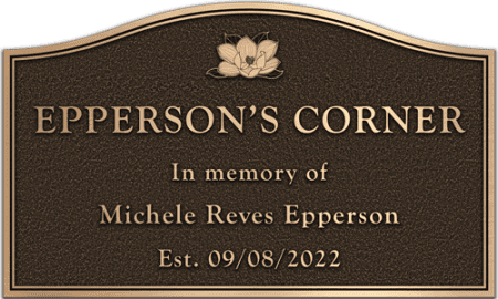 memorial dedication plaque with brown background color